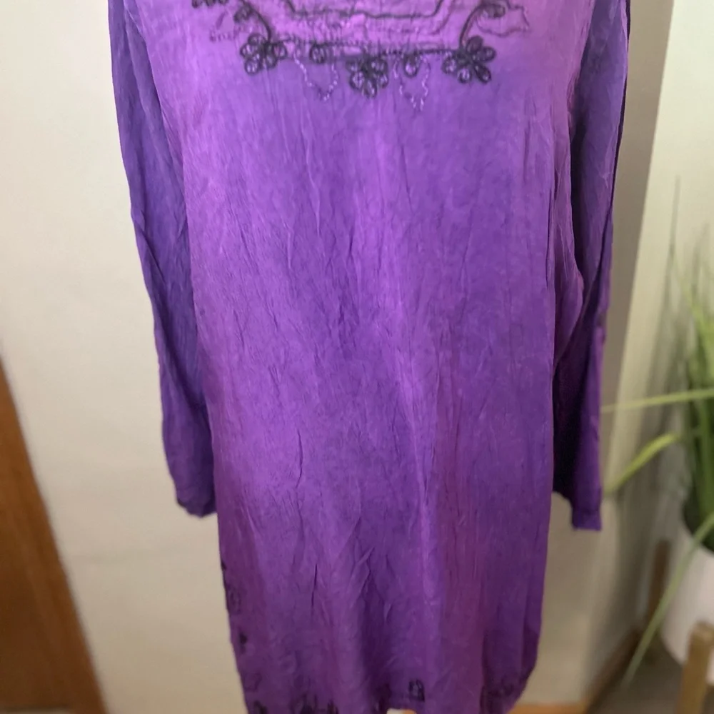 Ananda’s Collection Purple Embroidered Tunic Dress Boho lagenlook beach coverup - Picture 5 of 11
